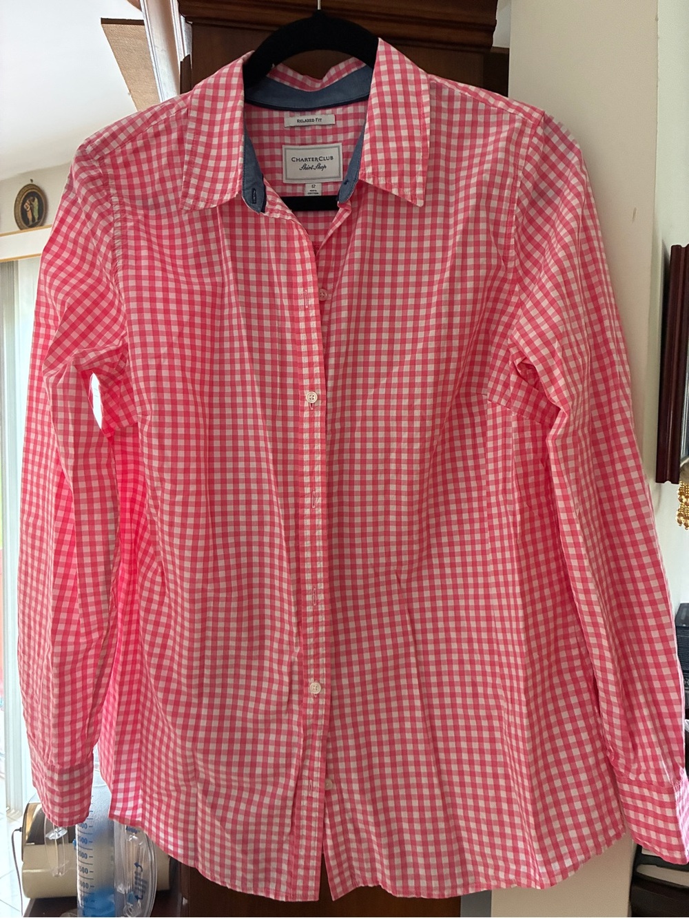 Charter Club Pink and White Gingham Button-Down Shirt